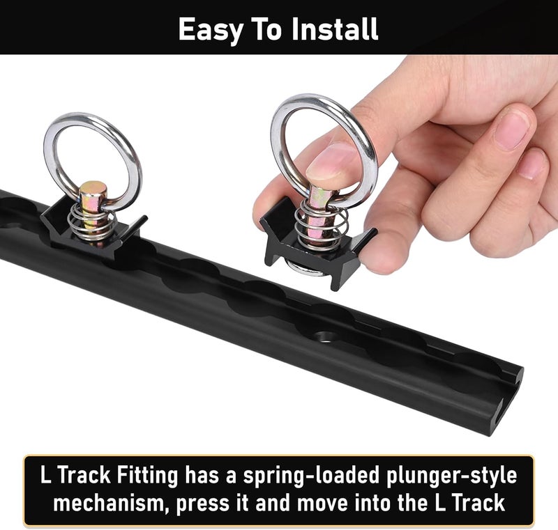 lukar 2 Pack 4ft Black L Track Rail and 8pcs L Track Single Stud Fitting, 10 Piece L Track Tie Down System, Truck Bed Rail for Enclosed Trailer, Trucks, Vans, Pickup - Image 4